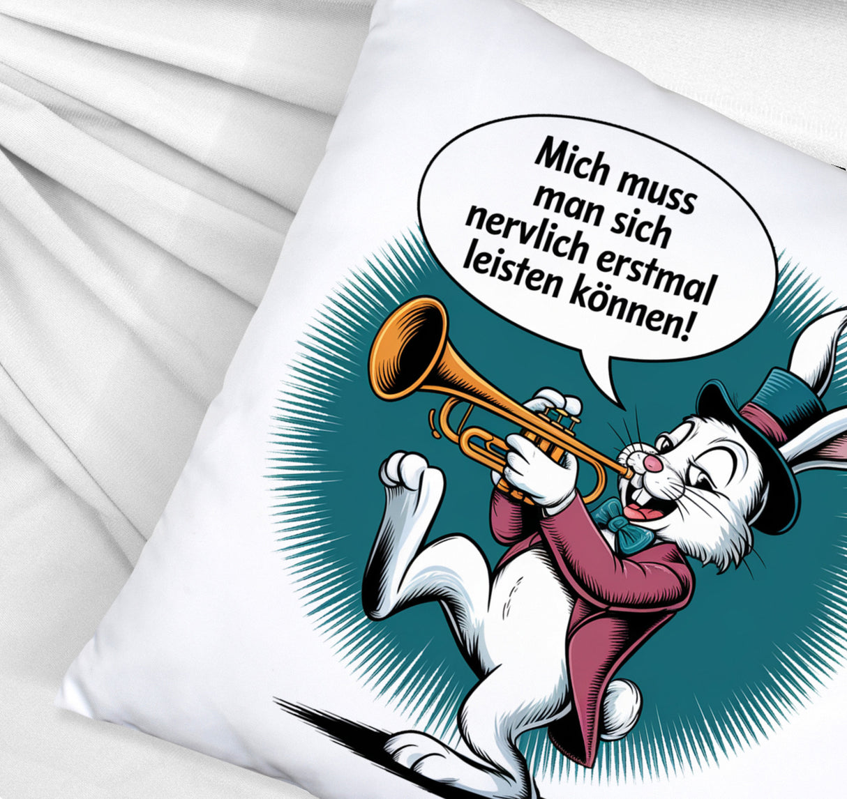 Nerviger Hase Kissen mit Trompete - bin nervig