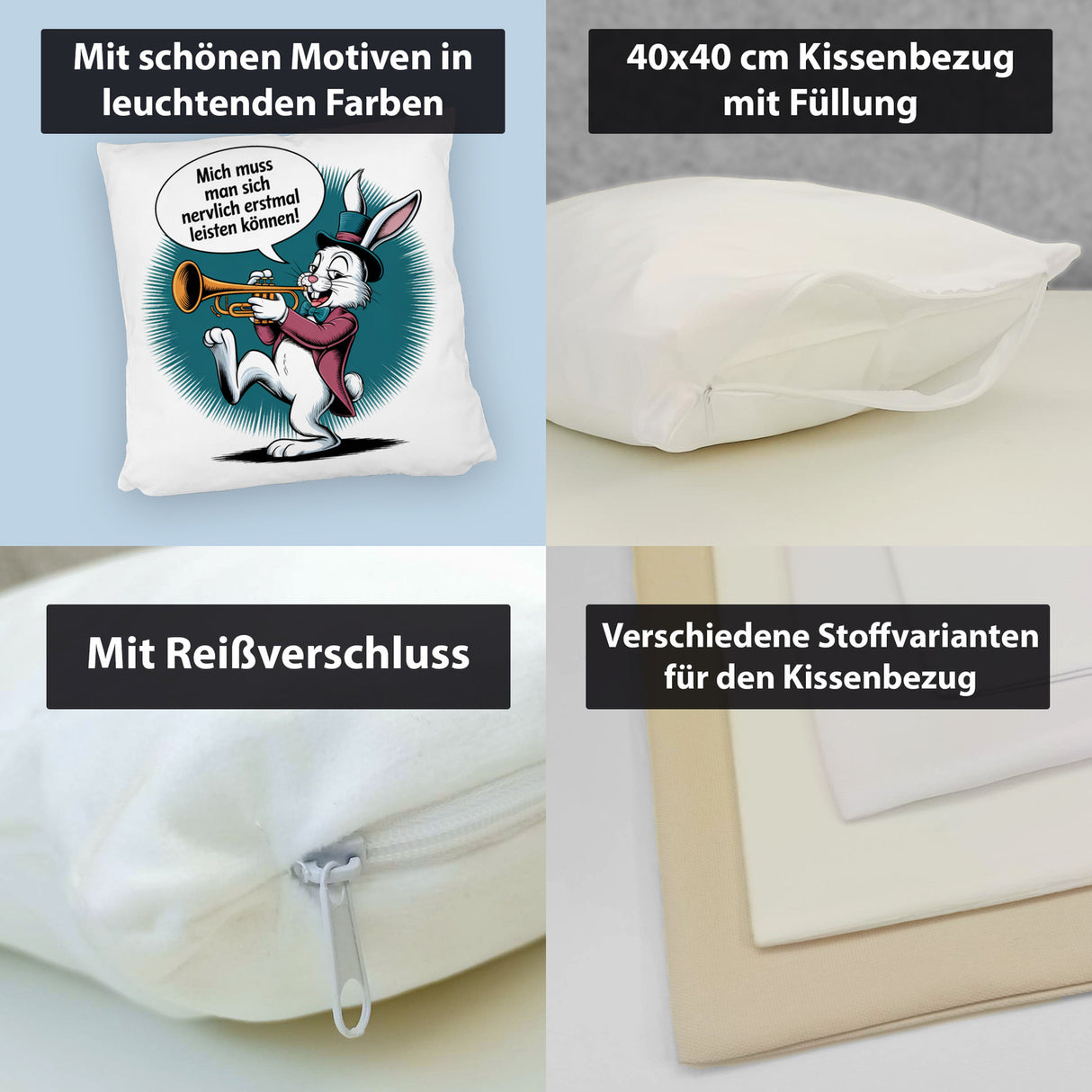 Nerviger Hase Kissen mit Trompete - bin nervig