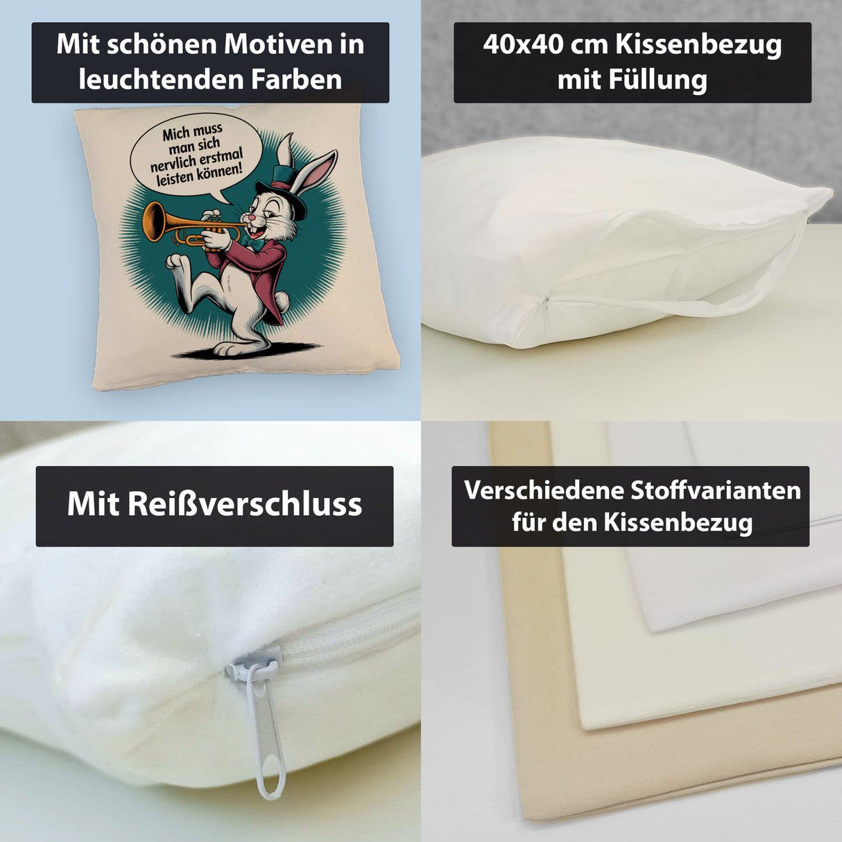 Nerviger Hase Kissen mit Trompete - bin nervig