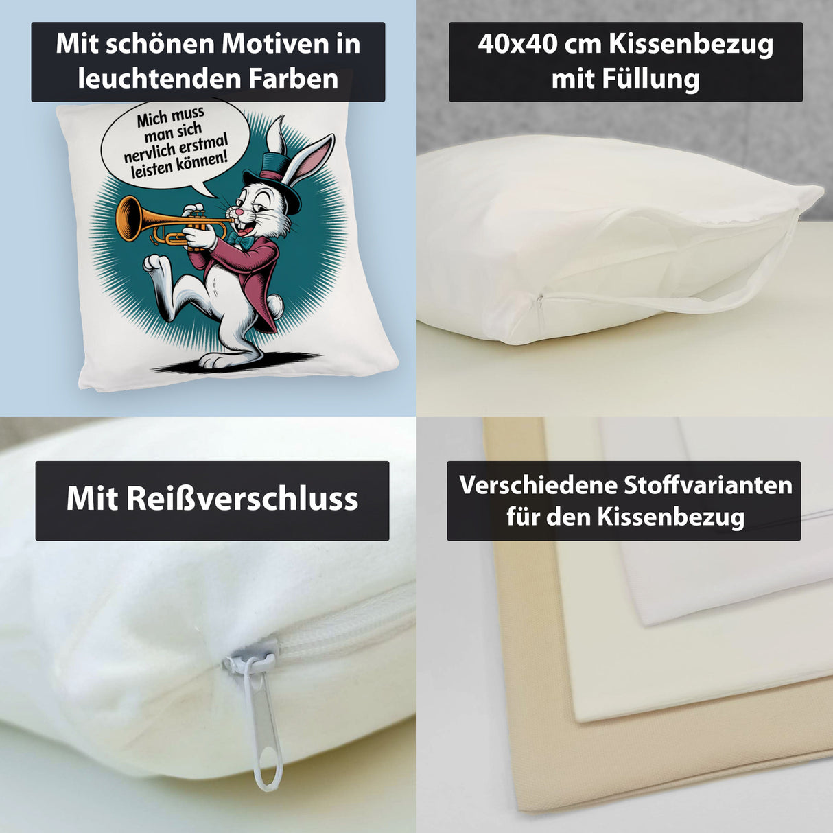 Nerviger Hase Kissen mit Trompete - bin nervig