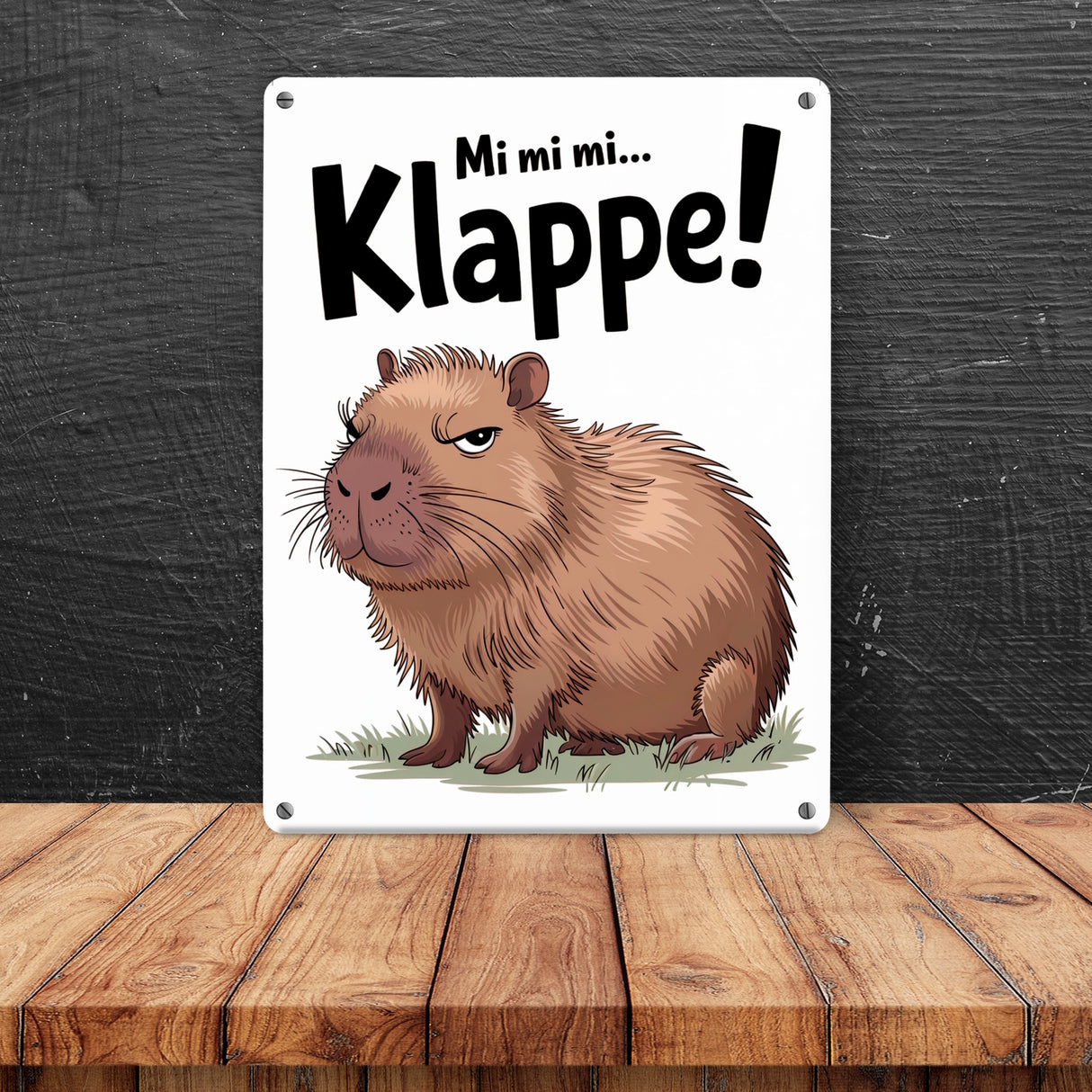 Mi mi mi... Klappe! Grimmiges Cabybara Metallschild in 15x20 cm