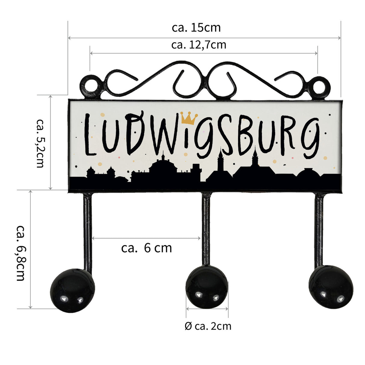 Ludwigsburg Skyline Kleiderhaken Leiste mit 3 Haken