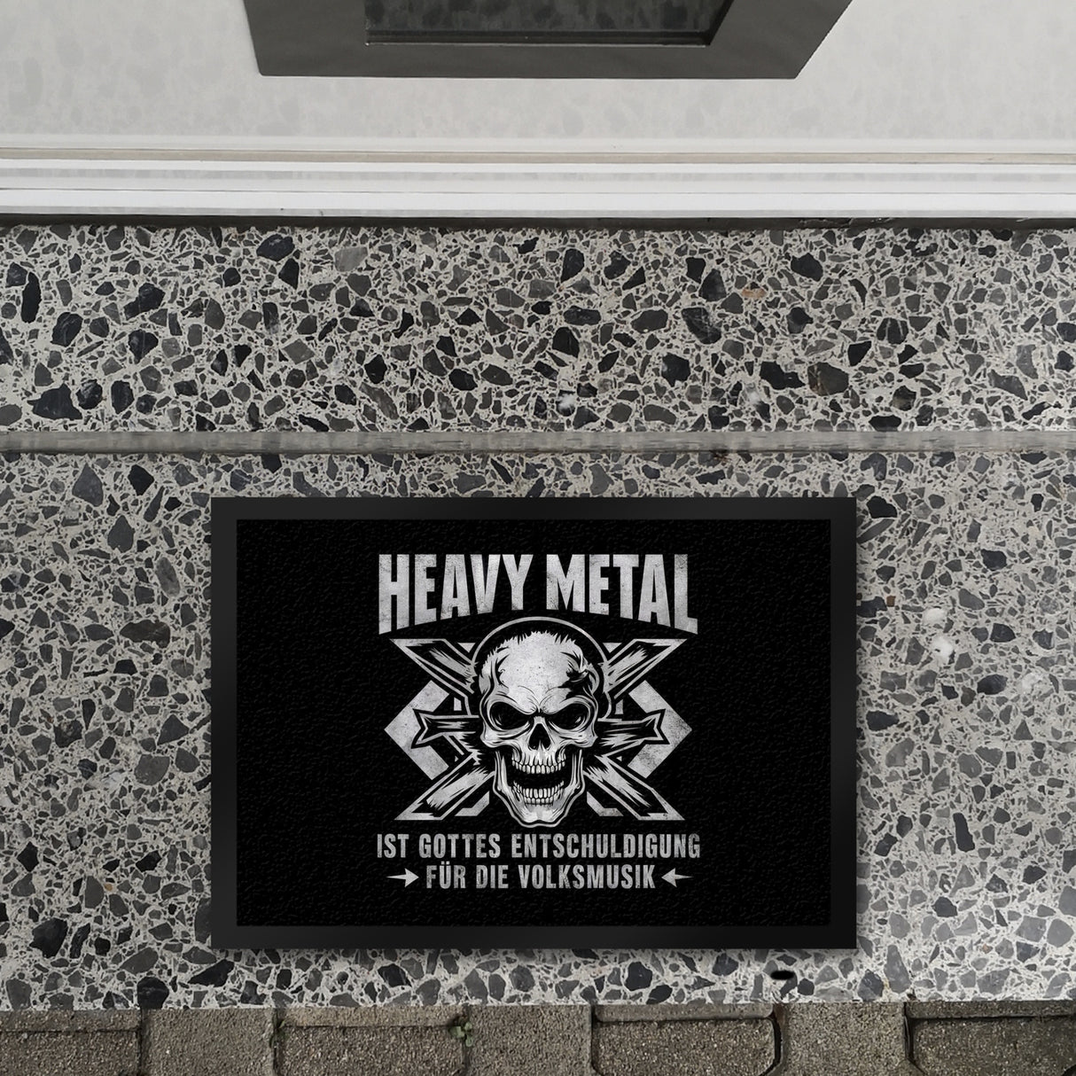 Heavy Metal statt Volksmusik Fußmatte in 35x50 cm mit Totenkopf