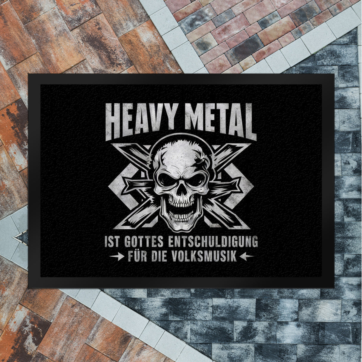 Heavy Metal statt Volksmusik Fußmatte in 35x50 cm mit Totenkopf