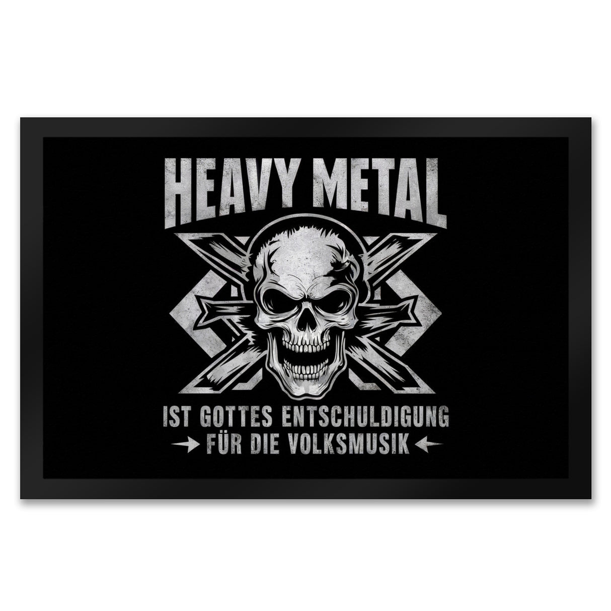 Heavy Metal statt Volksmusik Fußmatte in 35x50 cm mit Totenkopf