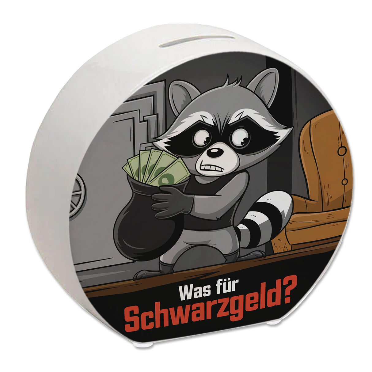 Schwarzgeld Spardose mit diebischem Waschbär
