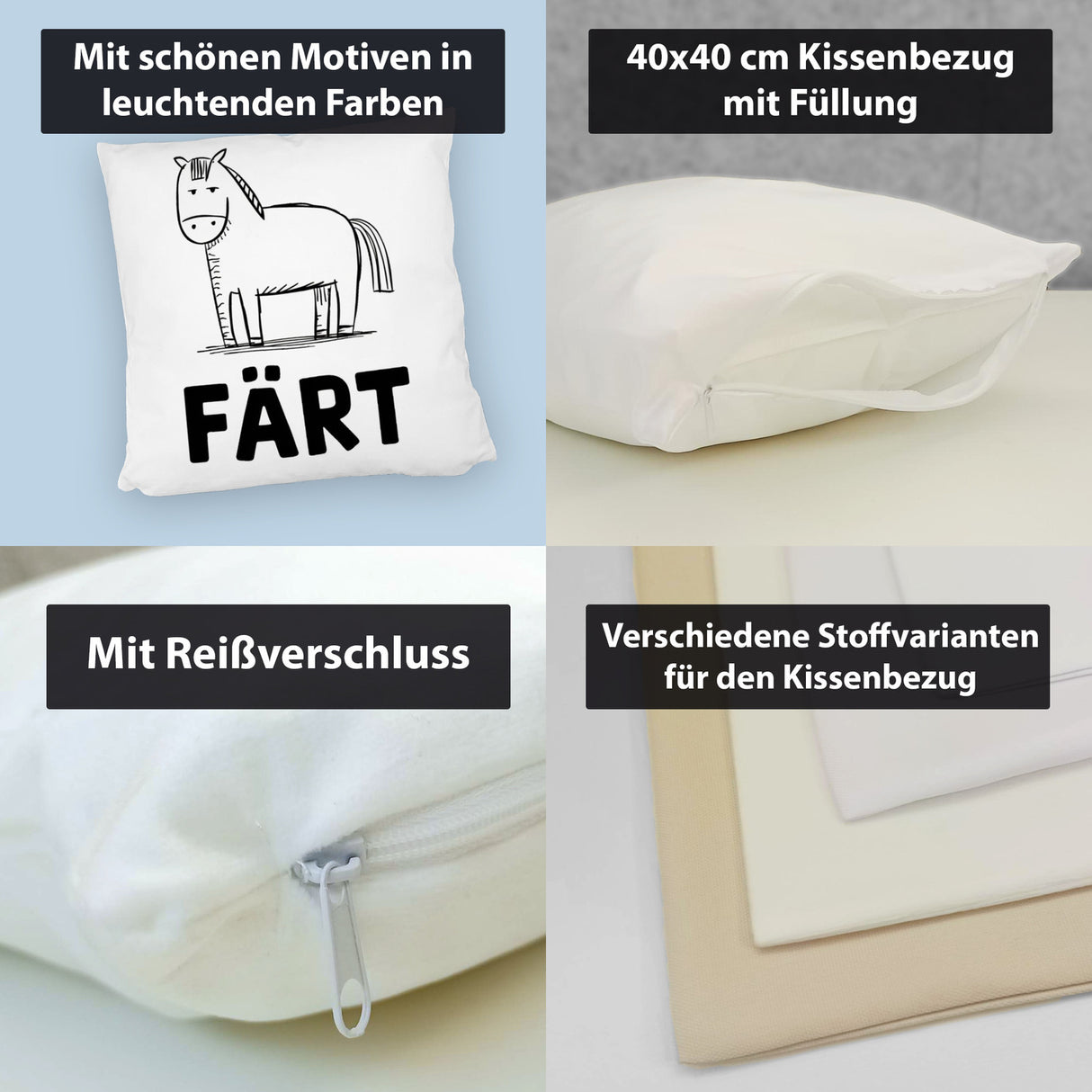Färt Kissen mit Pferdeskizze