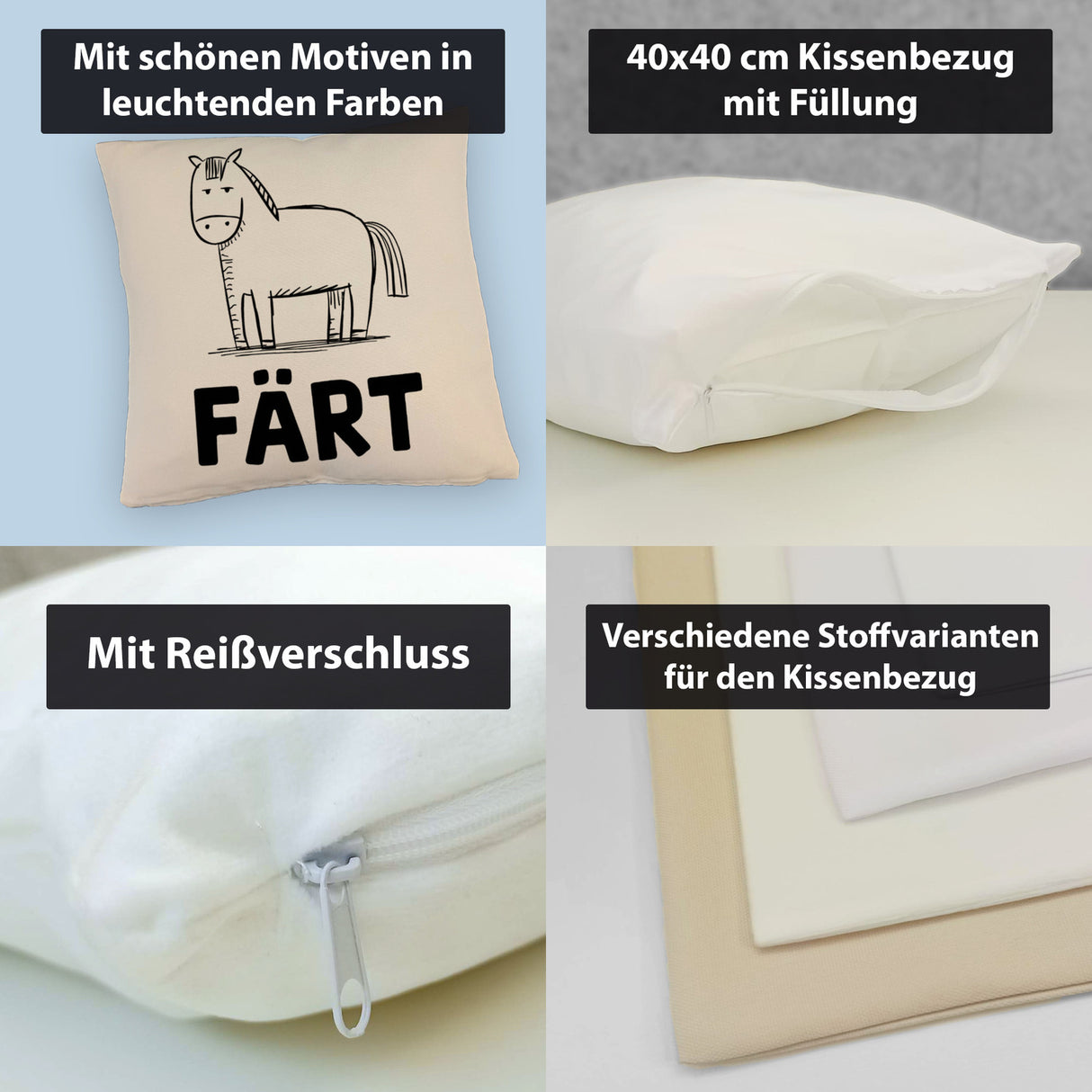 Färt Kissen mit Pferdeskizze