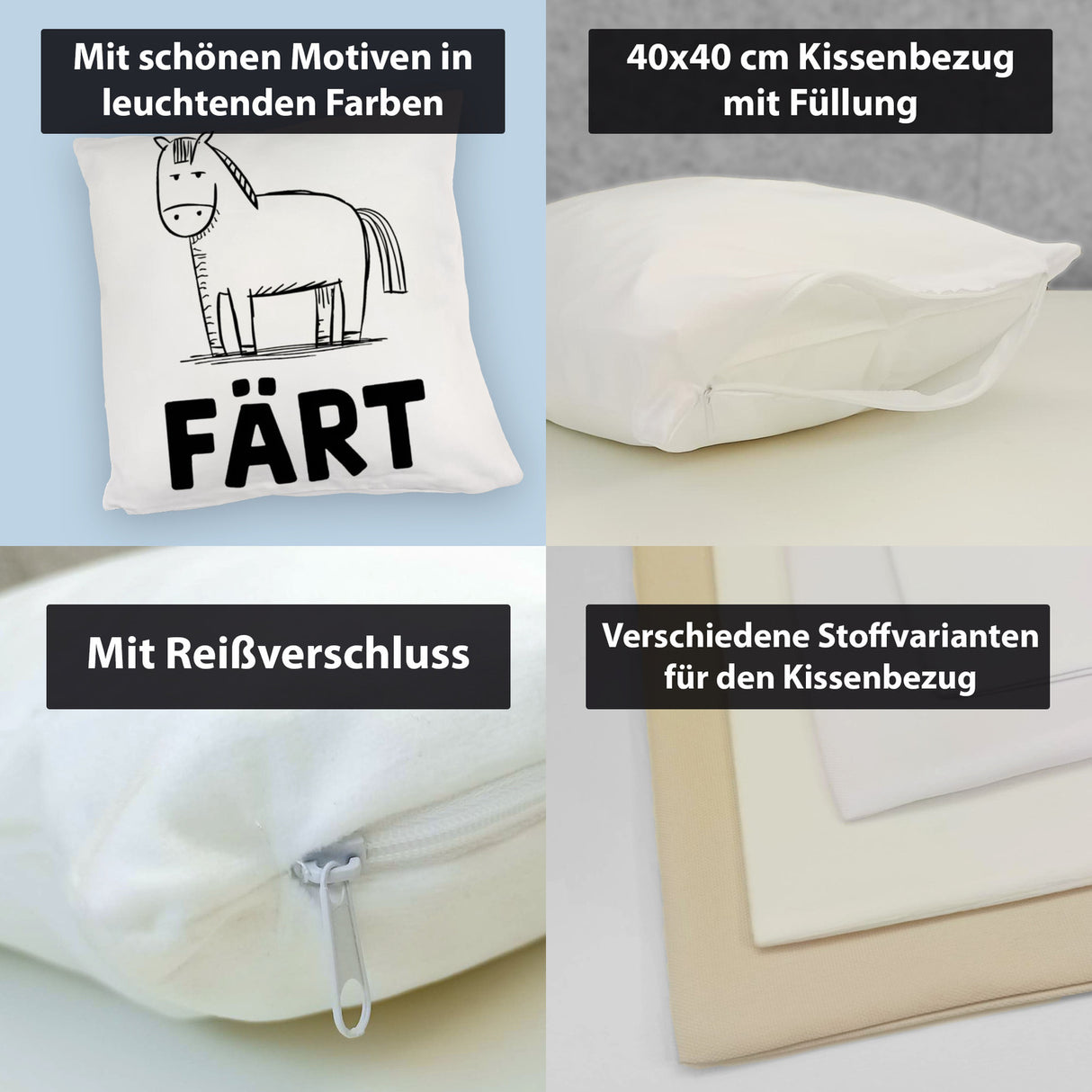 Färt Kissen mit Pferdeskizze