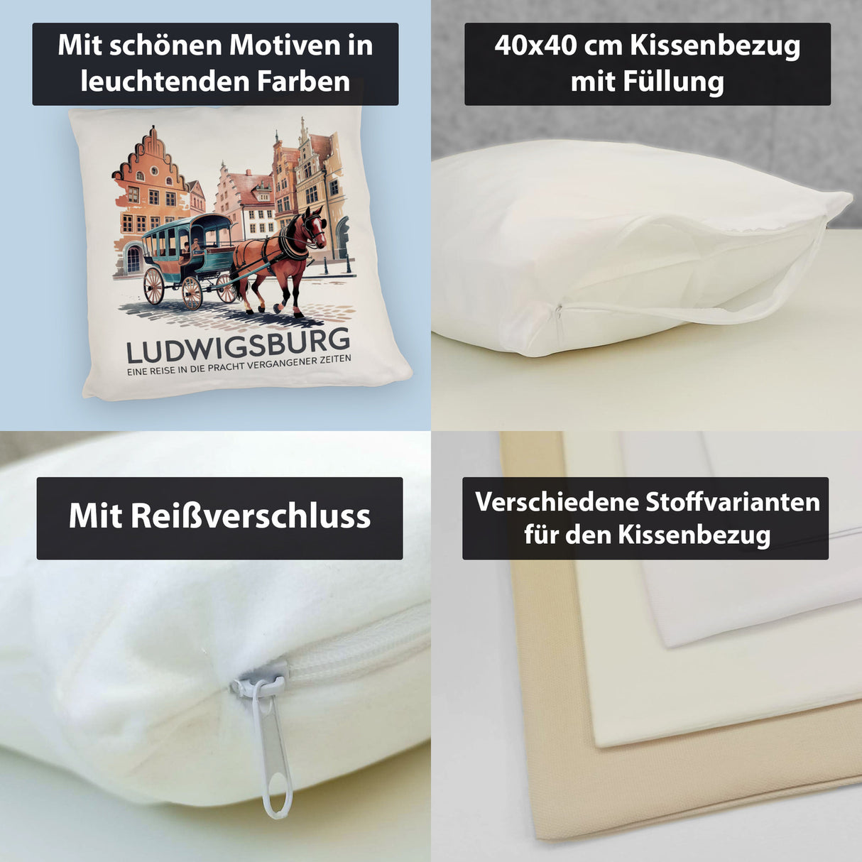 Ludwigsburg Reise Kissen Pferdekutsche auf Kopfsteinpflaster