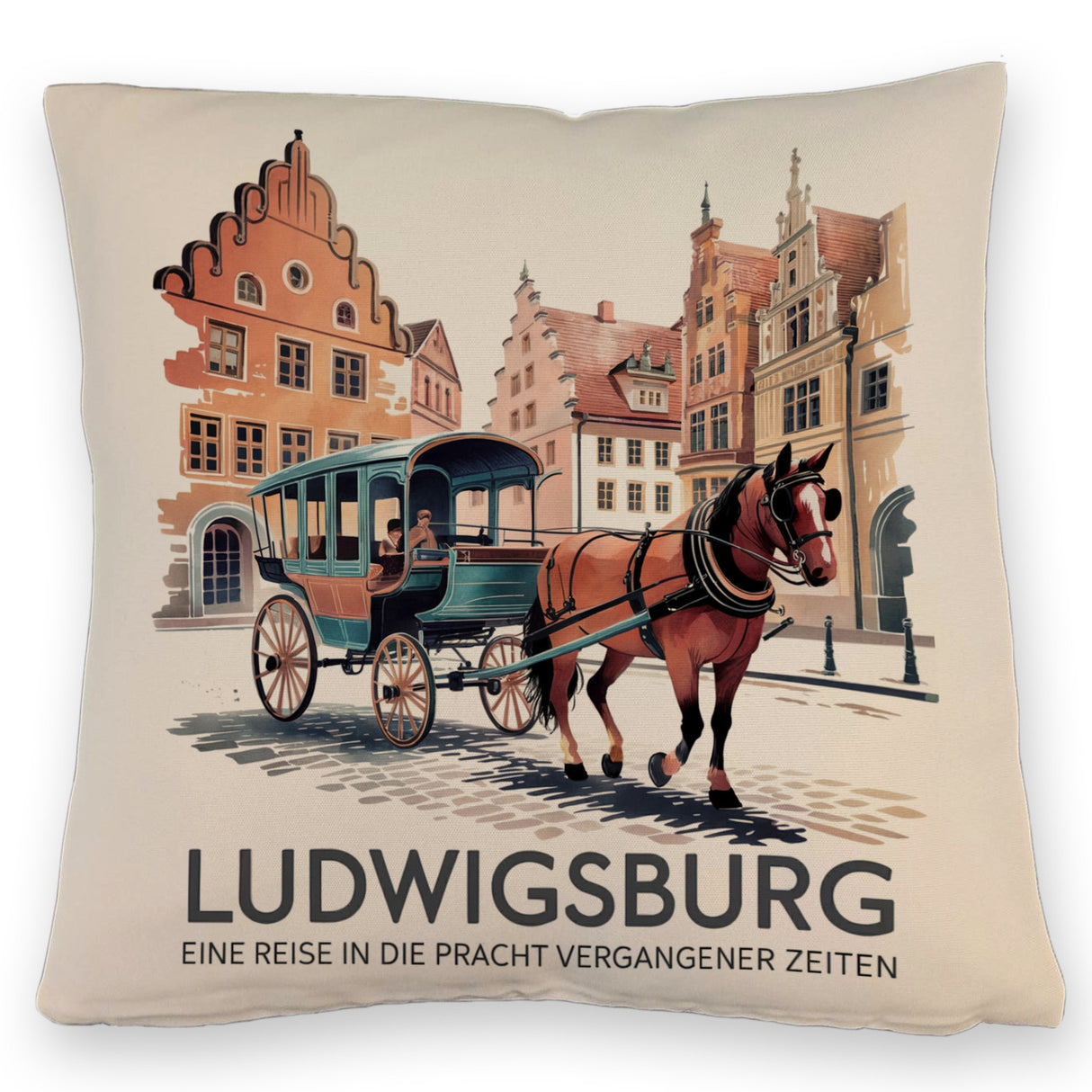 Ludwigsburg Reise Kissen Pferdekutsche auf Kopfsteinpflaster