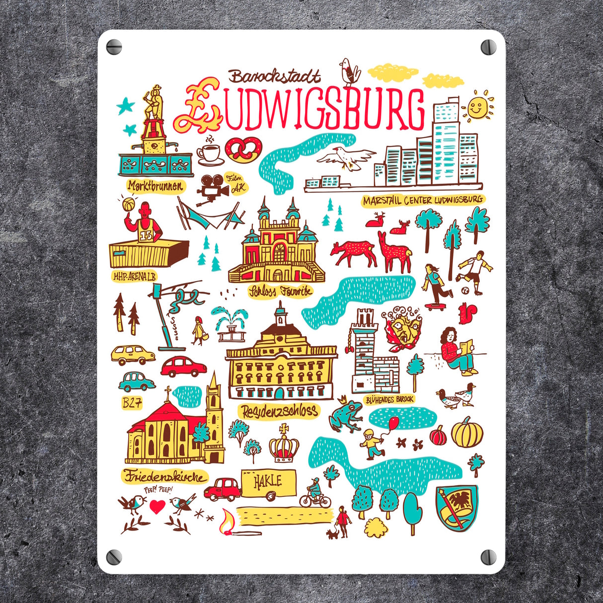Ludwigsburg Wimmelbild Metallschild in 15x20 cm