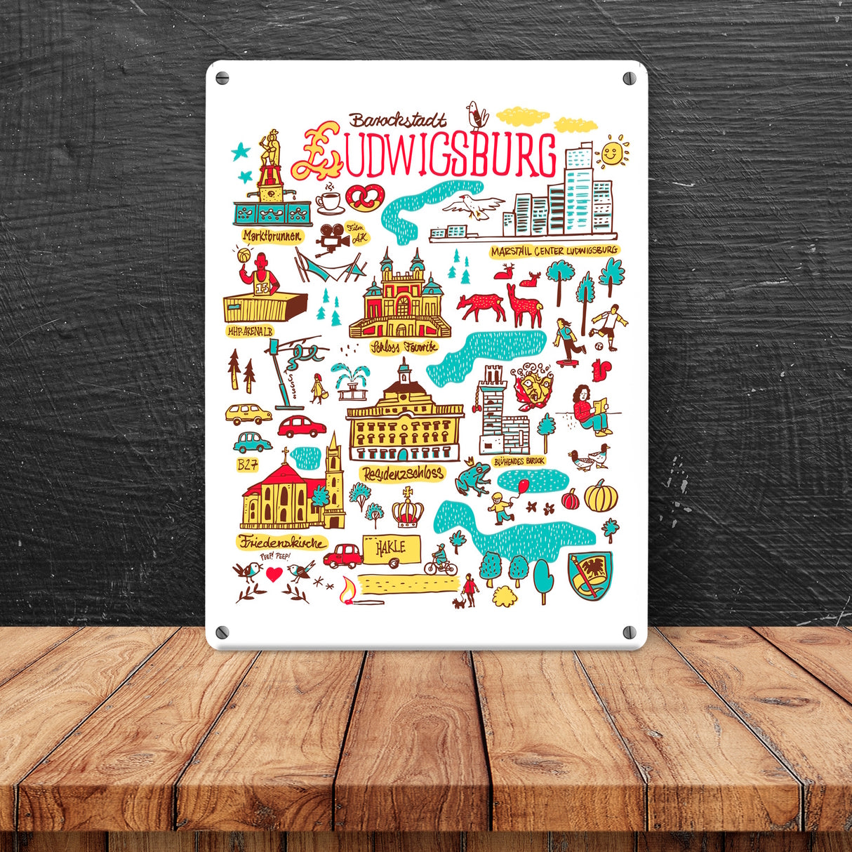 Ludwigsburg Wimmelbild Metallschild in 15x20 cm