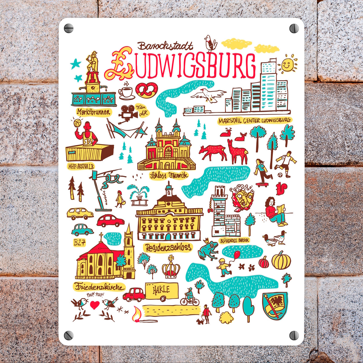 Ludwigsburg Wimmelbild Metallschild in 15x20 cm