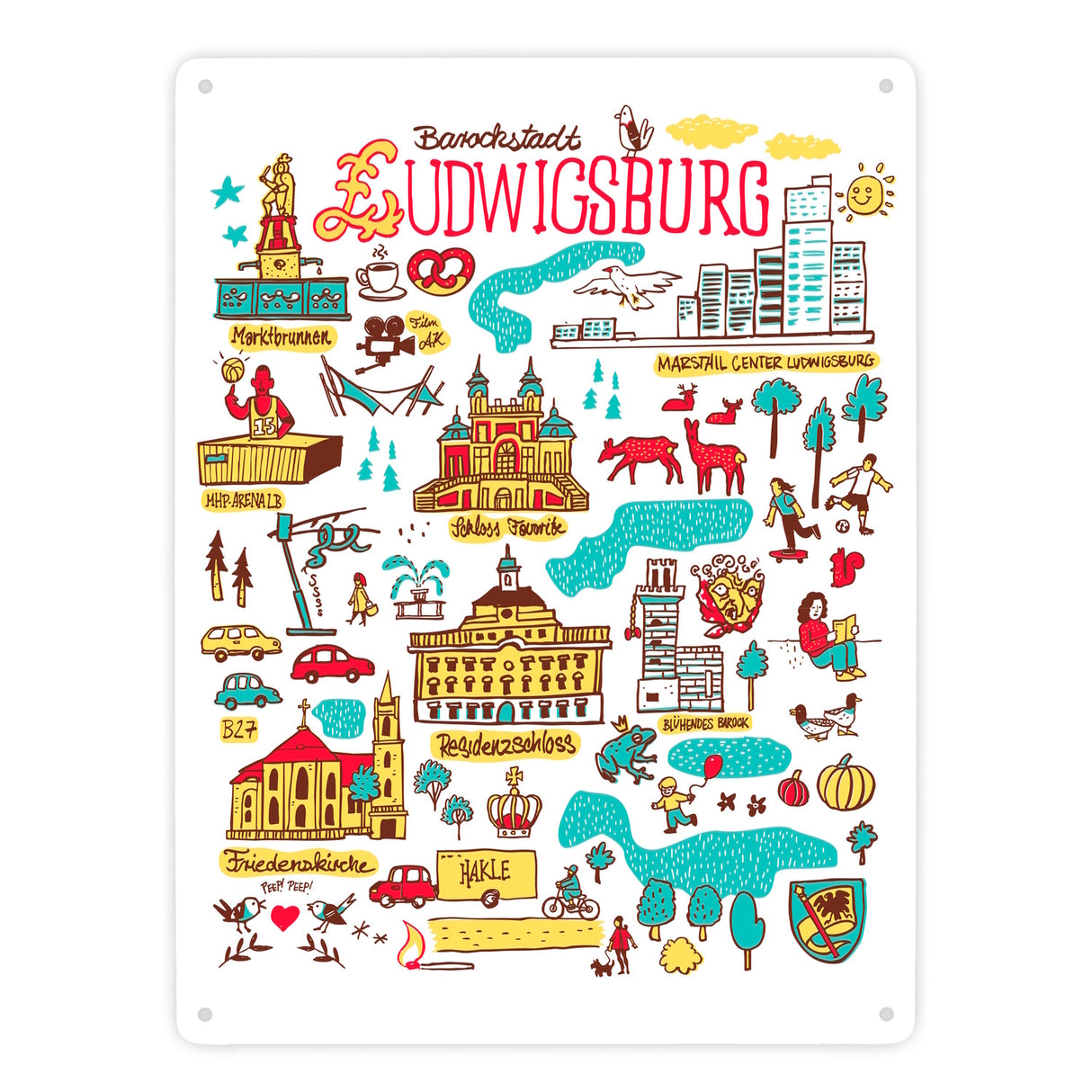 Ludwigsburg Wimmelbild Metallschild in 15x20 cm