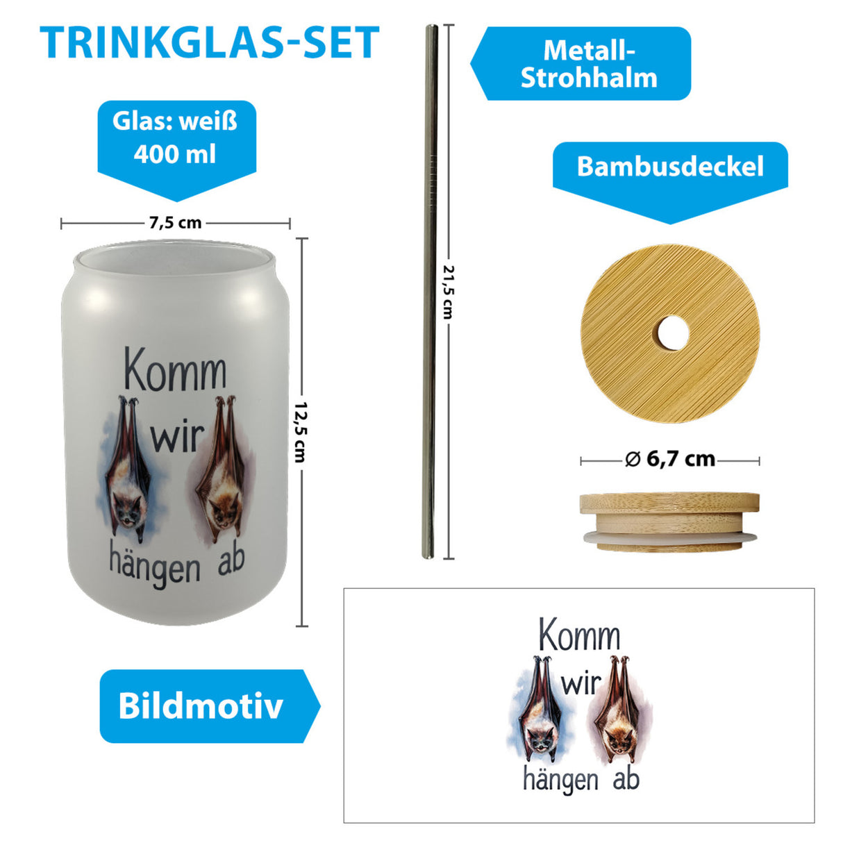 Fledermäuse - Komm, wir hängen ab Trinkglas mit Bambusdeckel