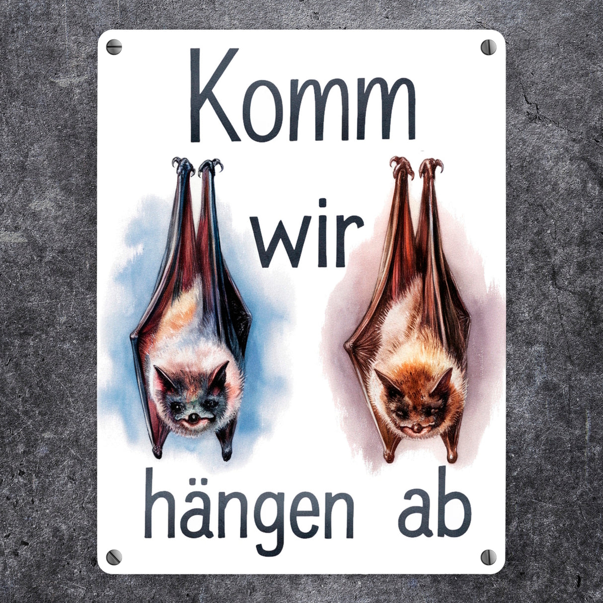 Fledermäuse - Komm, wir hängen ab Metallschild in 15x20 cm