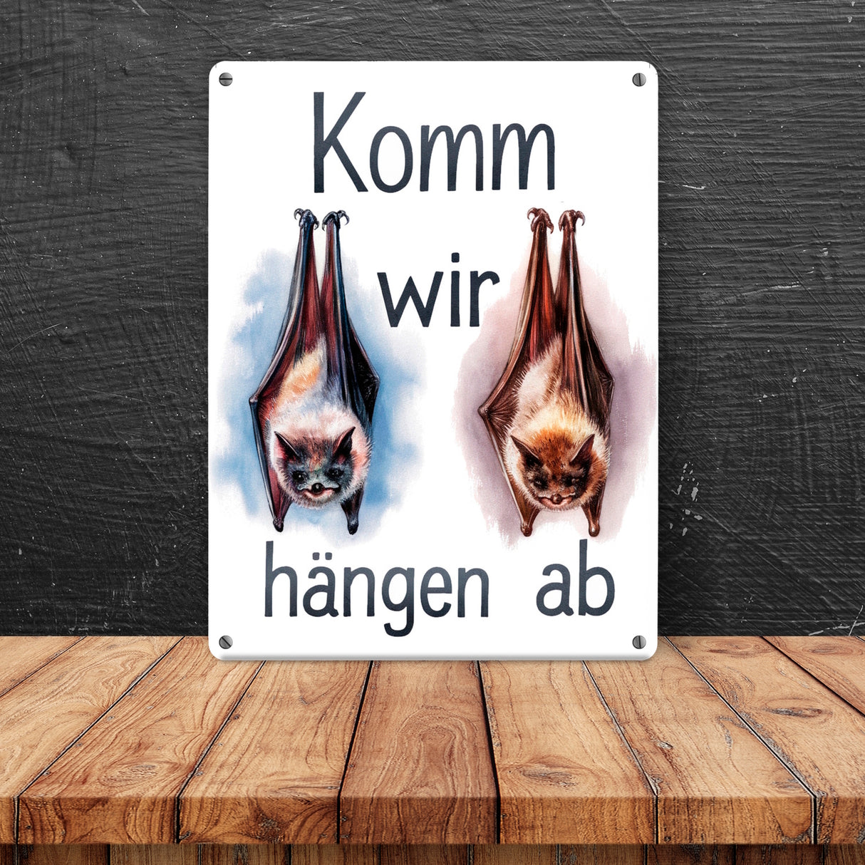 Fledermäuse - Komm, wir hängen ab Metallschild in 15x20 cm