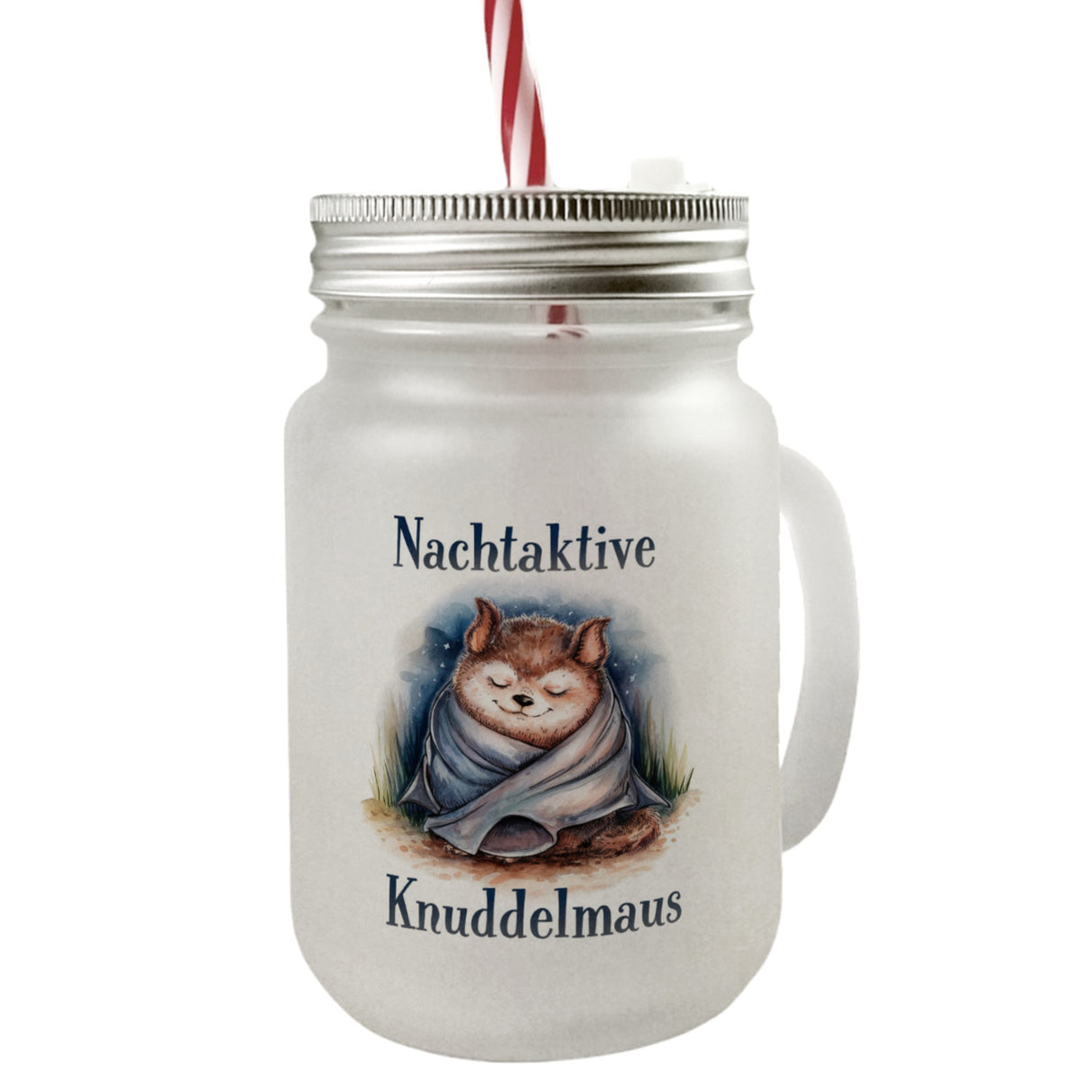 Nachtaktive Knuddelmaus Trinkglas mit Bambusdeckel Kuschelige Fledermaus