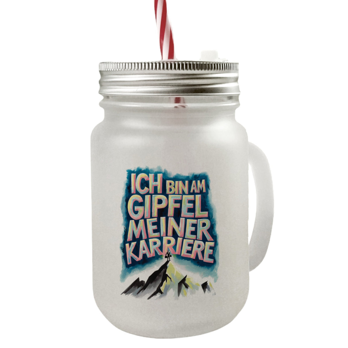 Gipfel meiner Karriere Trinkglas mit Bambusdeckel Geschäftsperson auf Berggipfel