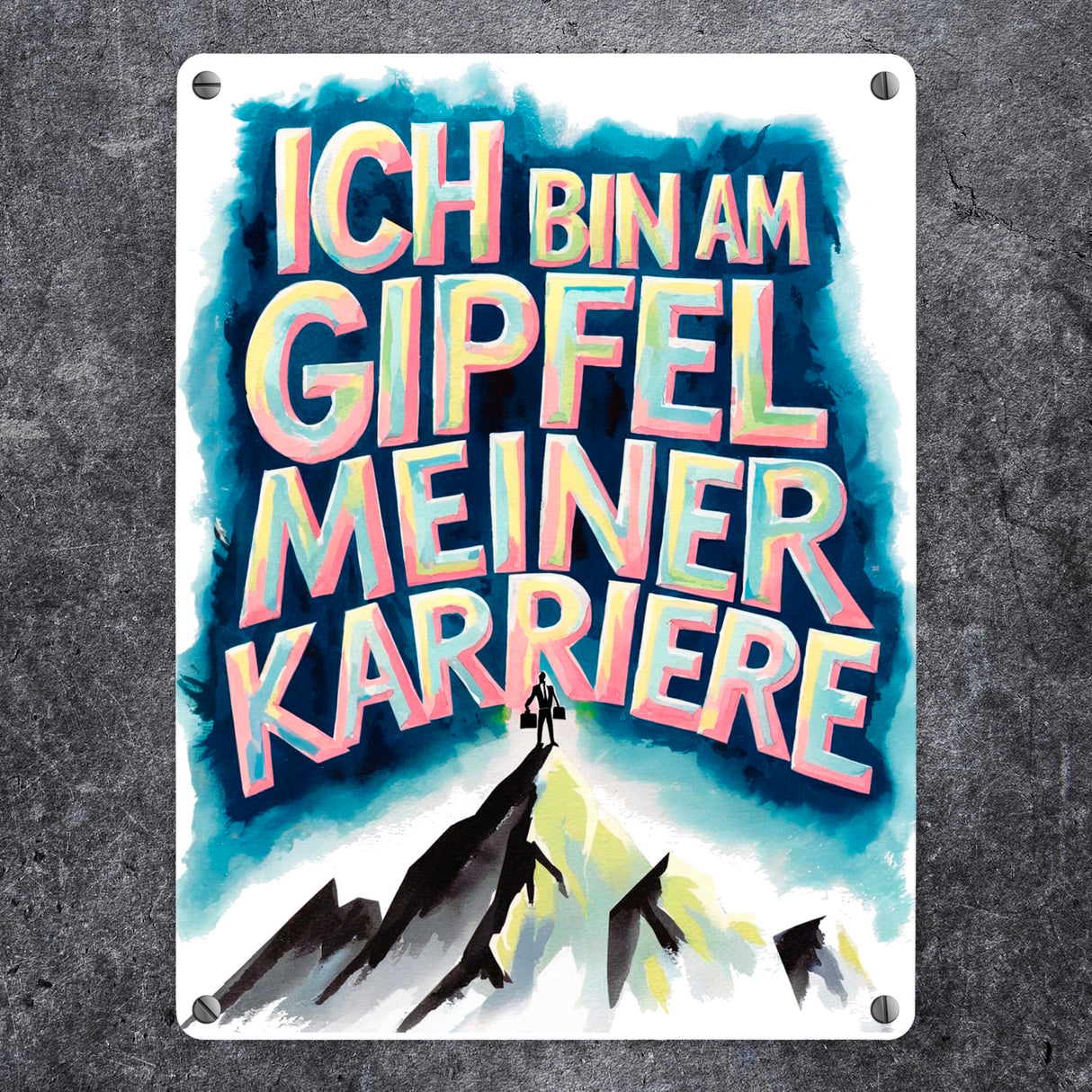 Gipfel meiner Karriere Metallschild in 15x20 cm Geschäftsperson auf Berggipfel
