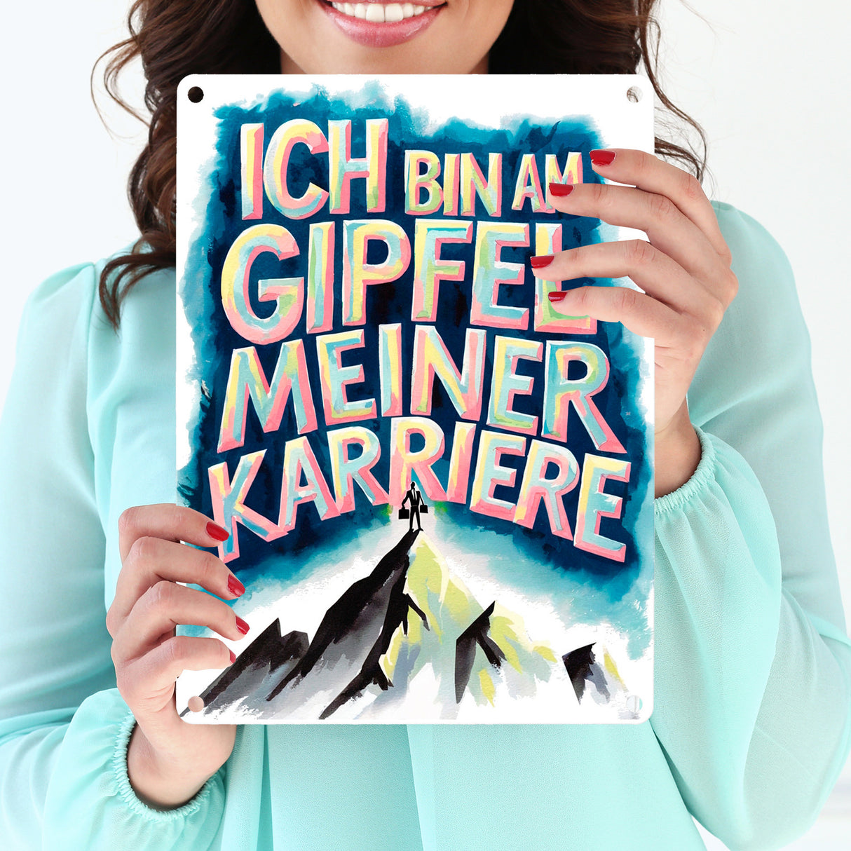 Gipfel meiner Karriere Metallschild in 15x20 cm Geschäftsperson auf Berggipfel