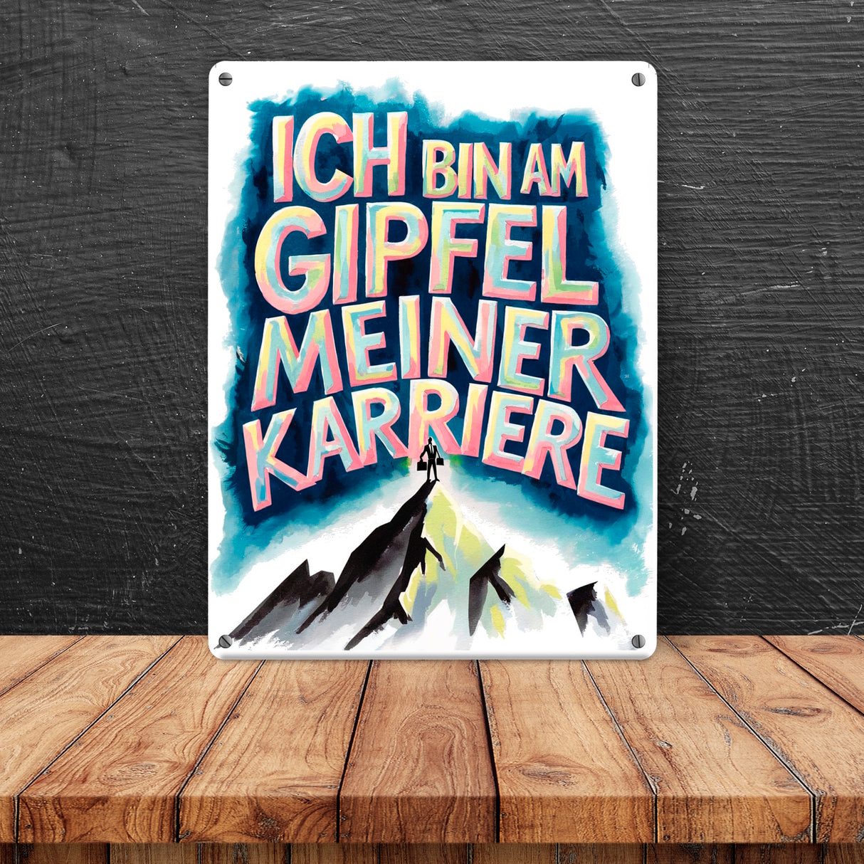 Gipfel meiner Karriere Metallschild in 15x20 cm Geschäftsperson auf Berggipfel