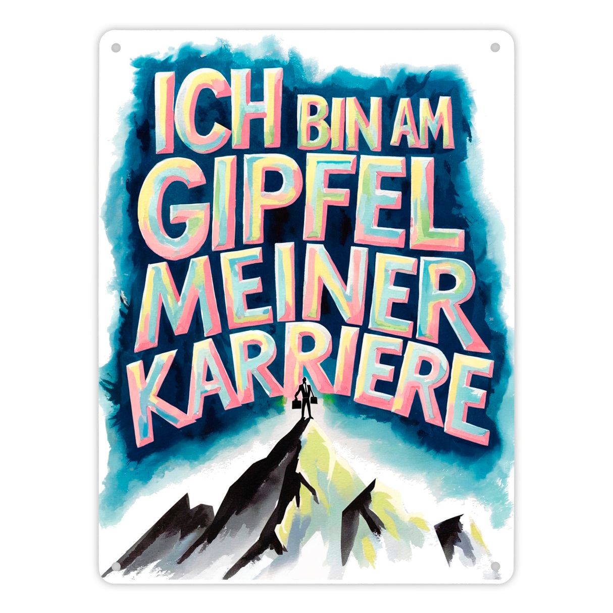 Gipfel meiner Karriere Metallschild in 15x20 cm Geschäftsperson auf Berggipfel