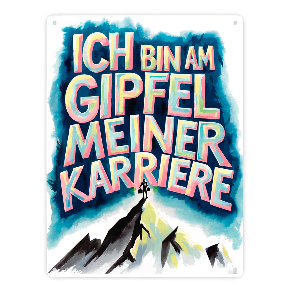 Gipfel meiner Karriere Metallschild in 15x20 cm Geschäftsperson auf Berggipfel