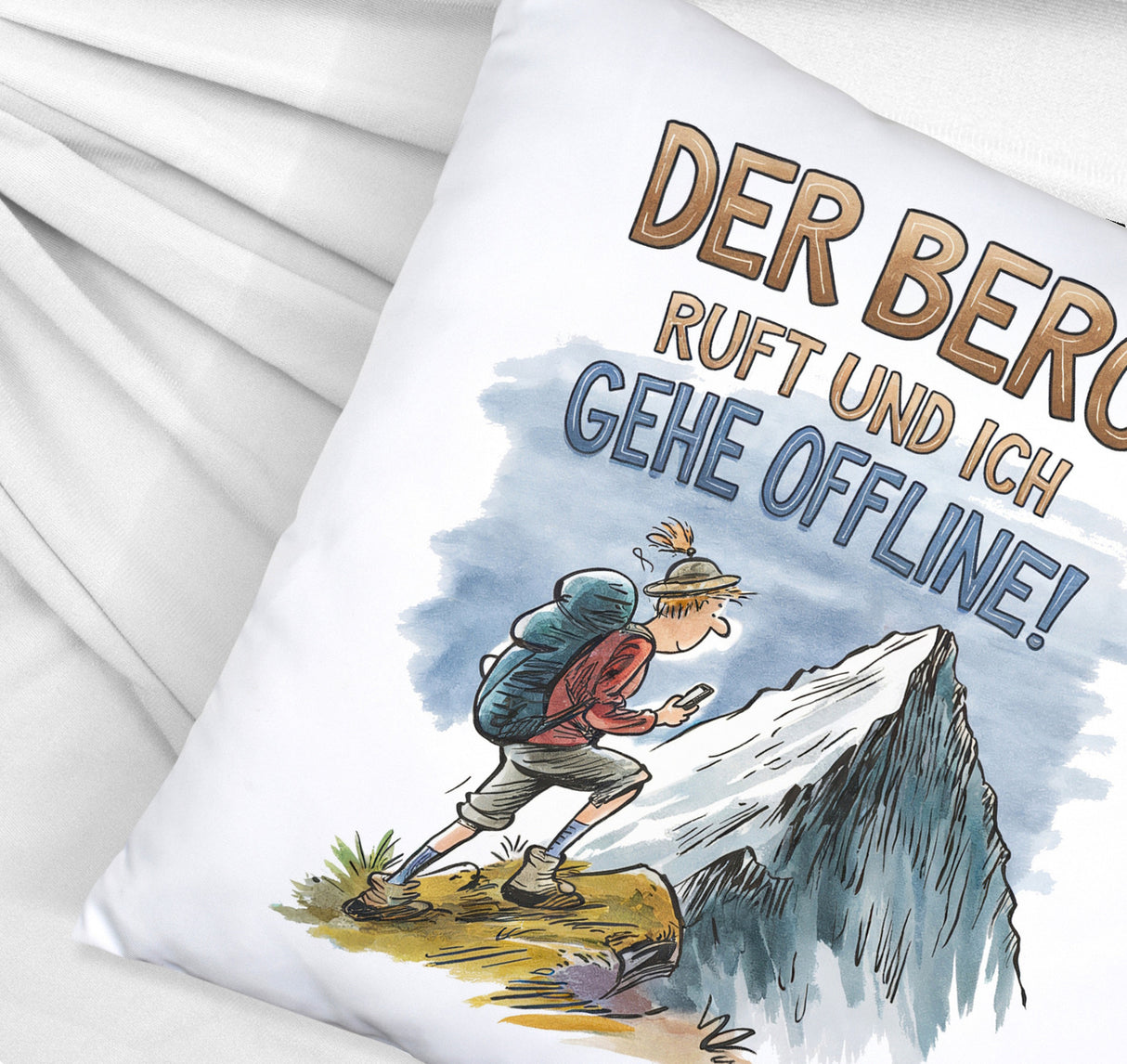 Der Berg ruft Kissen Wanderer mit Rucksack