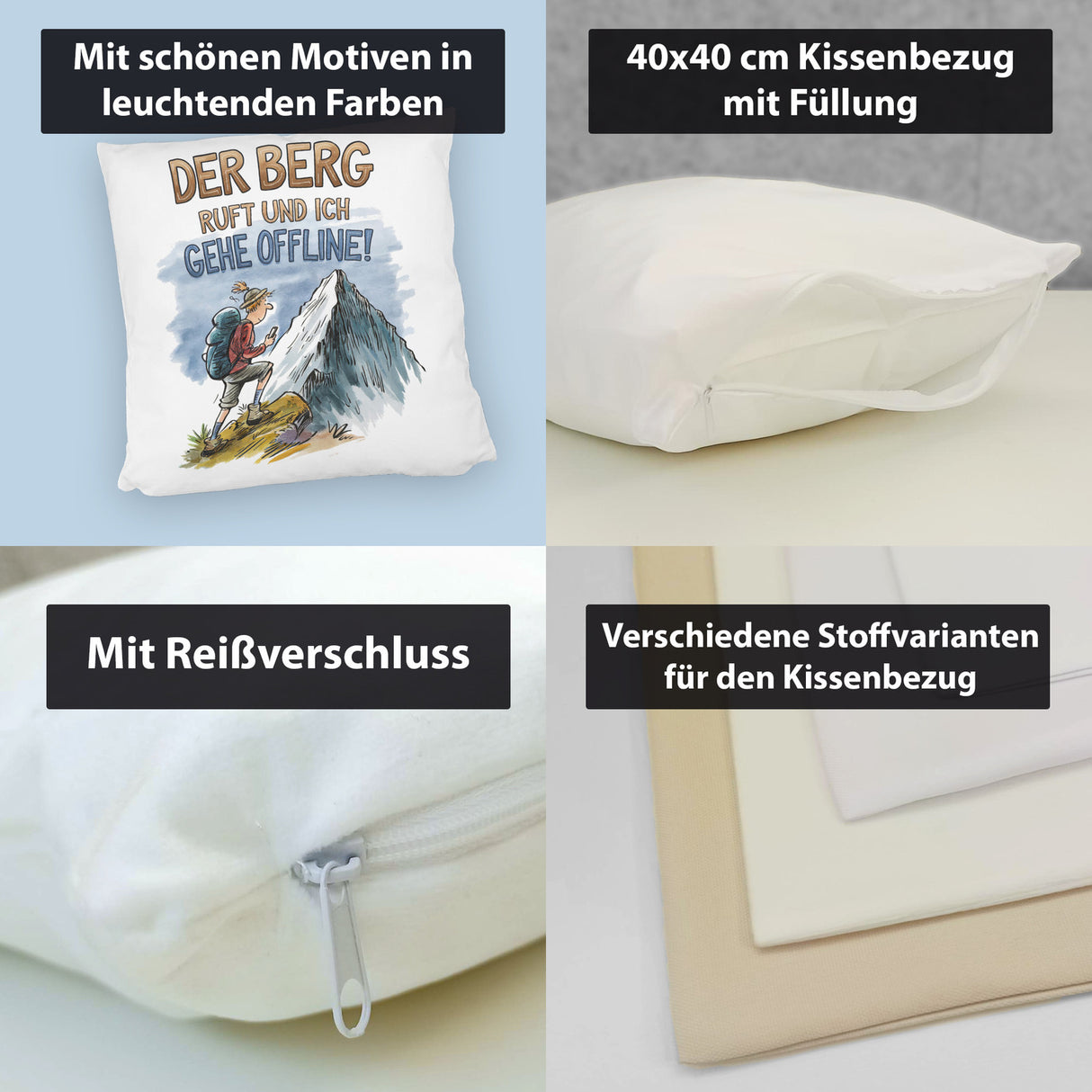 Der Berg ruft Kissen Wanderer mit Rucksack