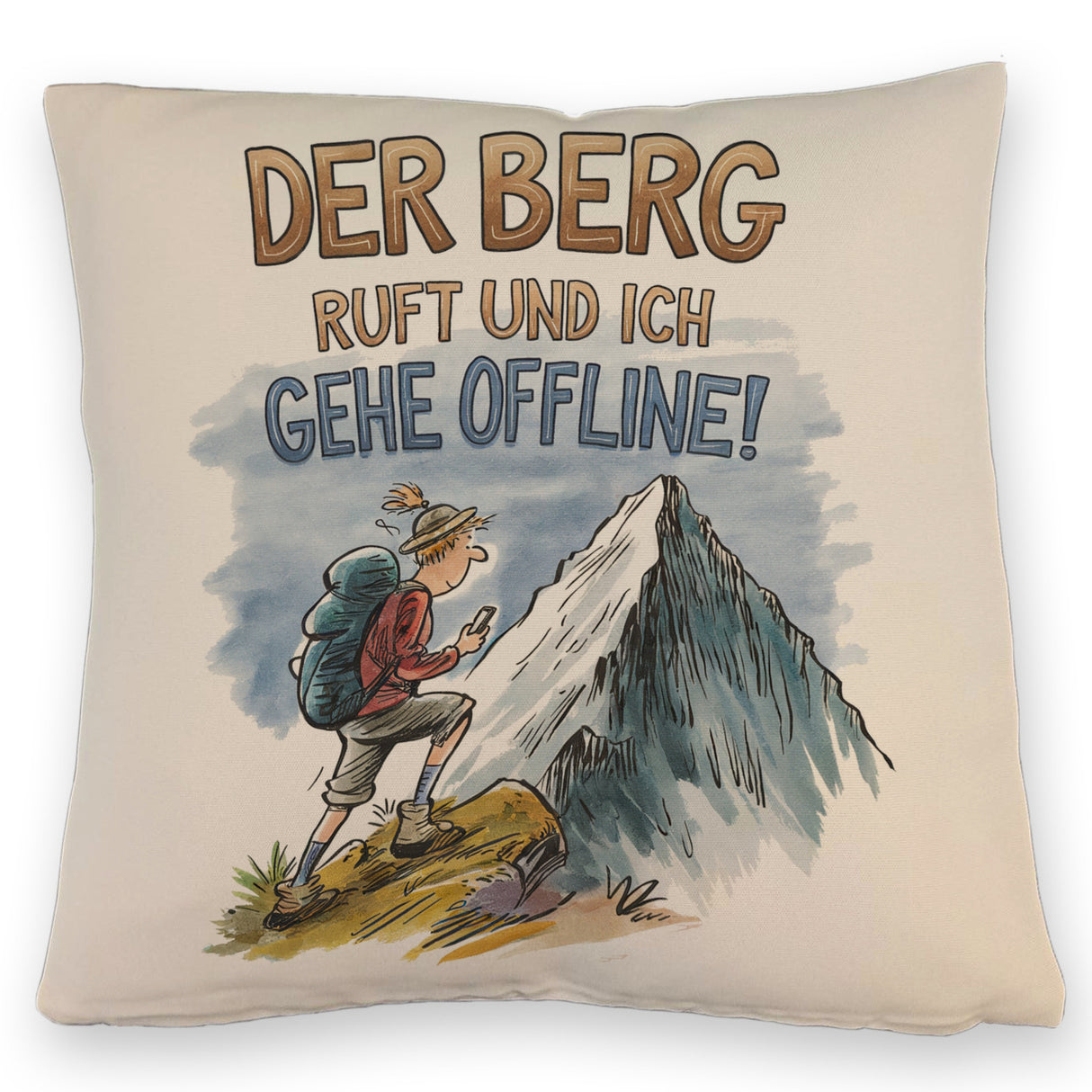 Der Berg ruft Kissen Wanderer mit Rucksack