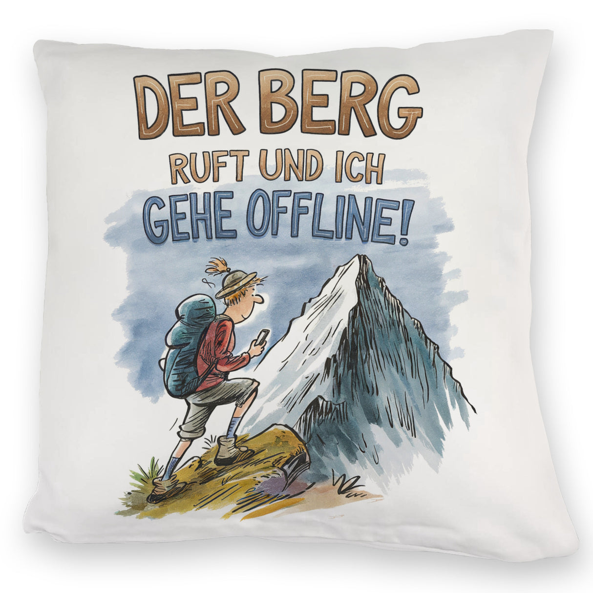 Der Berg ruft Kissen Wanderer mit Rucksack