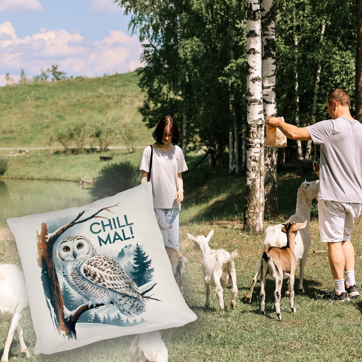Chill mal Kissen Schneeeule auf Ast