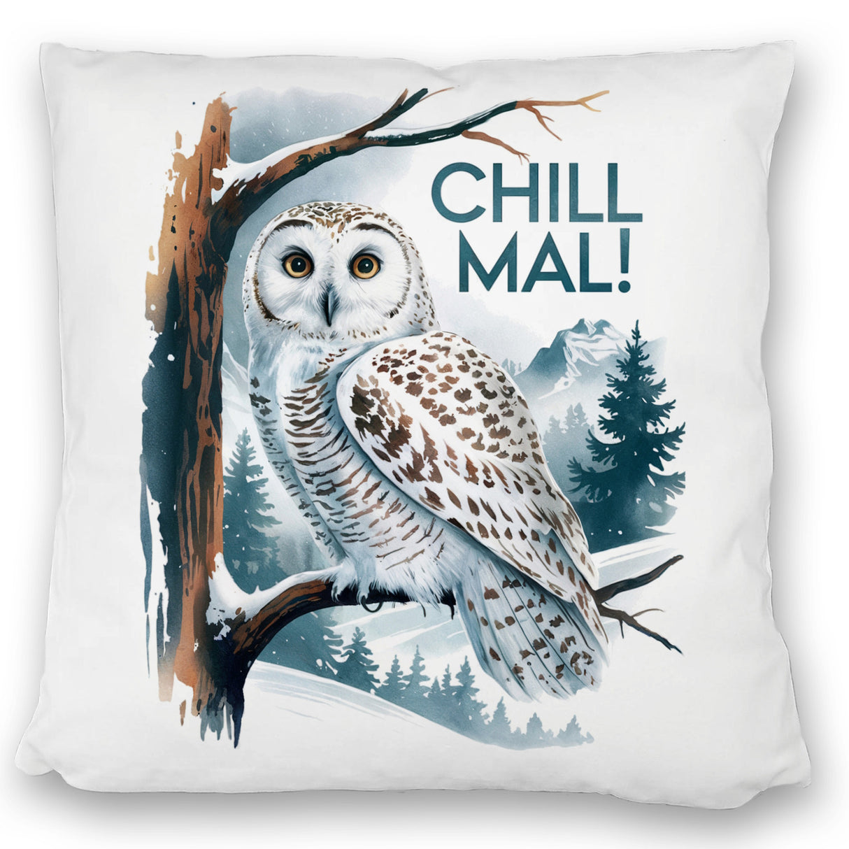 Chill mal Kissen Schneeeule auf Ast