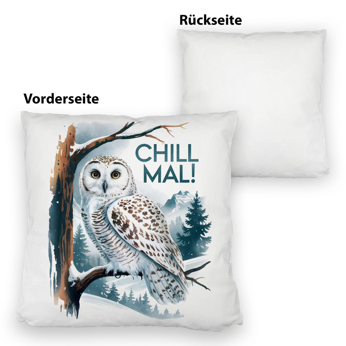 Chill mal Kissen Schneeeule auf Ast