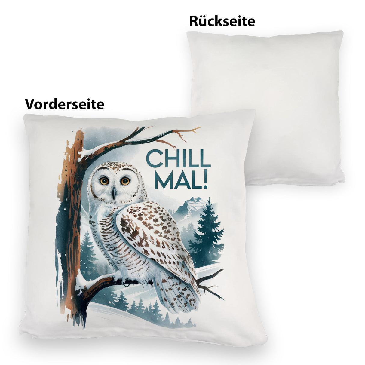 Chill mal Kissen Schneeeule auf Ast