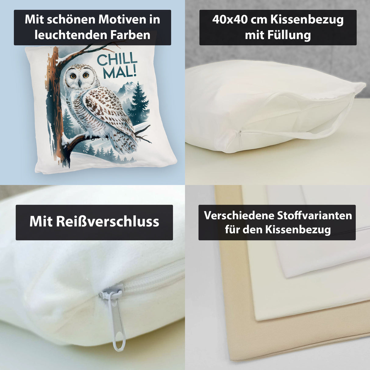 Chill mal Kissen Schneeeule auf Ast