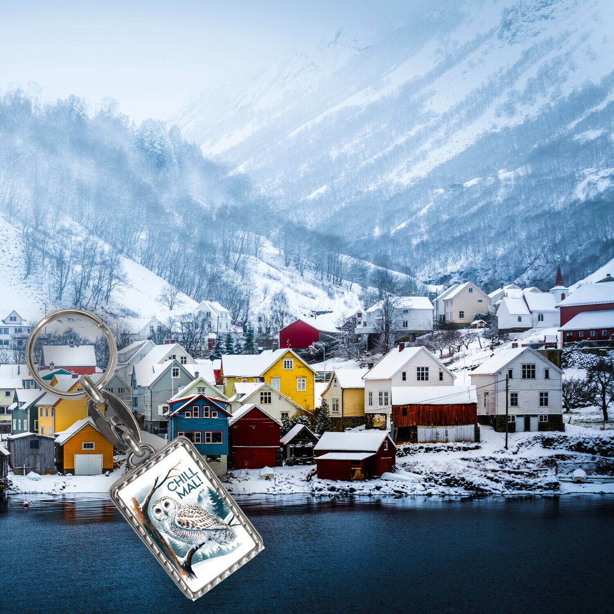 Chill mal Schlüsselanhänger Schneeeule auf Ast