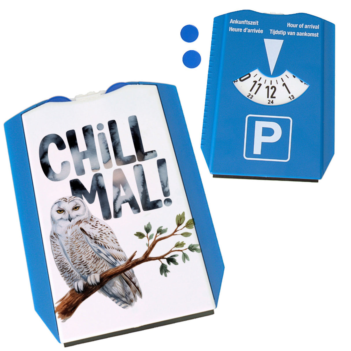 Entspannte Schneeeule Chill mal Parkscheibe