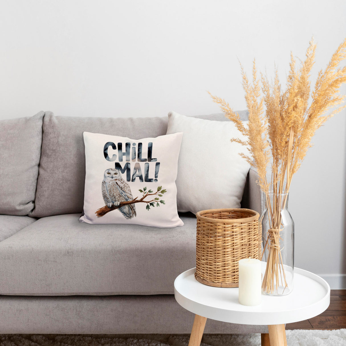 Entspannte Schneeeule Chill mal Kissen