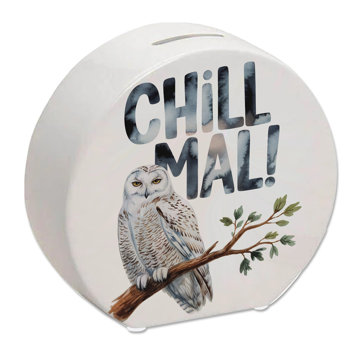 Entspannte Schneeeule Chill mal Spardose