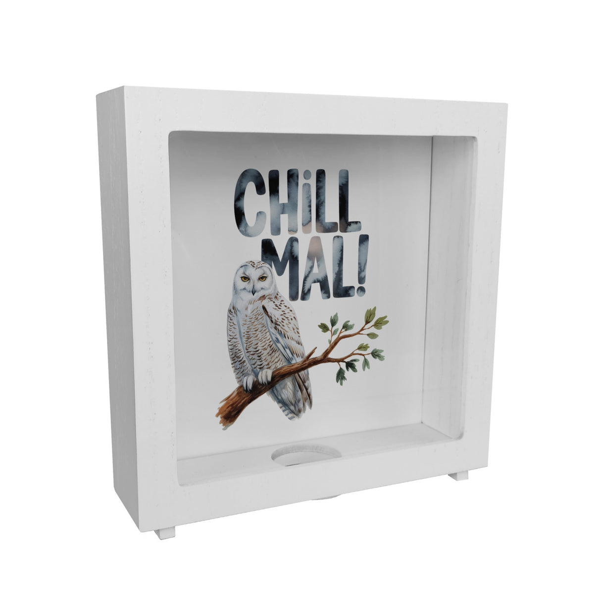 Entspannte Schneeeule Chill mal Spardose