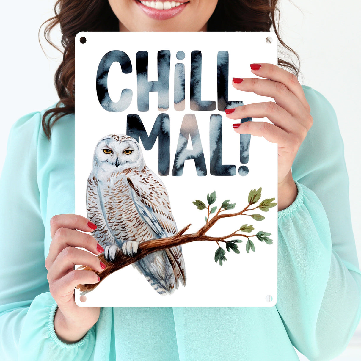 Entspannte Schneeeule Chill mal Metallschild in 15x20 cm