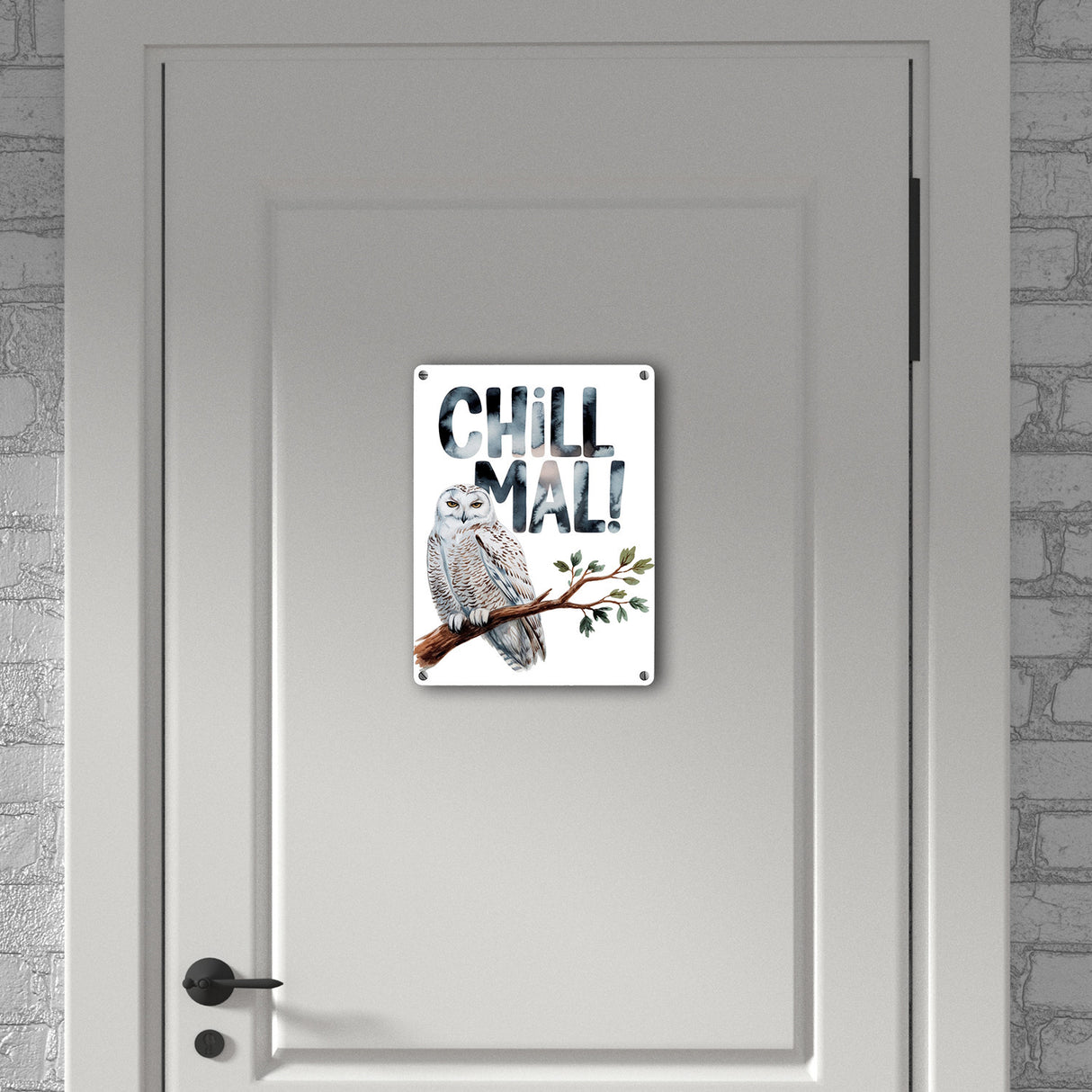 Entspannte Schneeeule Chill mal Metallschild in 15x20 cm