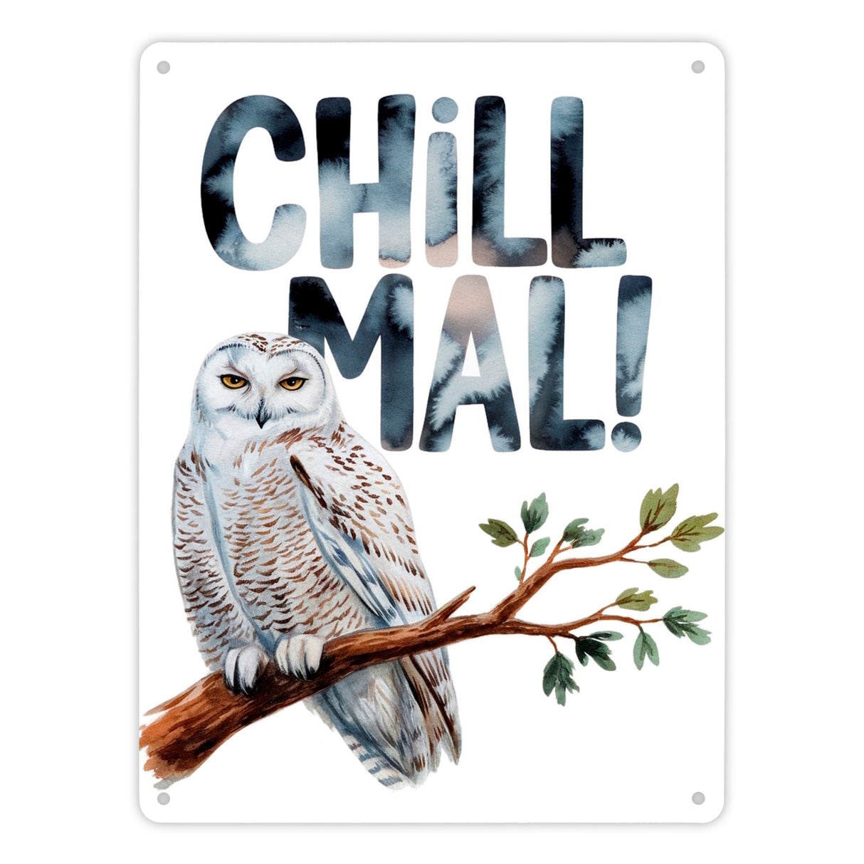 Entspannte Schneeeule Chill mal Metallschild in 15x20 cm