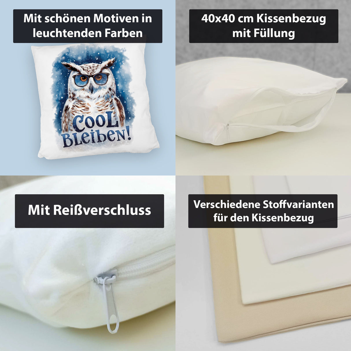 Cool bleiben Kissen Schneeeule mit Sonnenbrille
