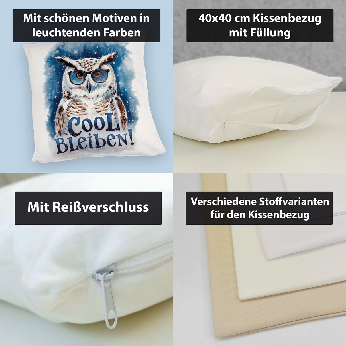 Cool bleiben Kissen Schneeeule mit Sonnenbrille