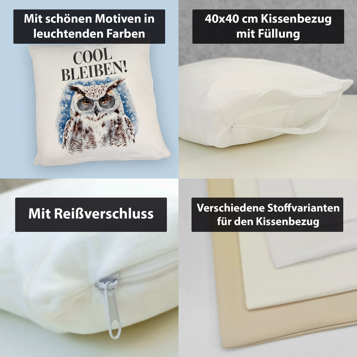 Schneeeule mit Sonnenbrille Cool bleiben Kissen