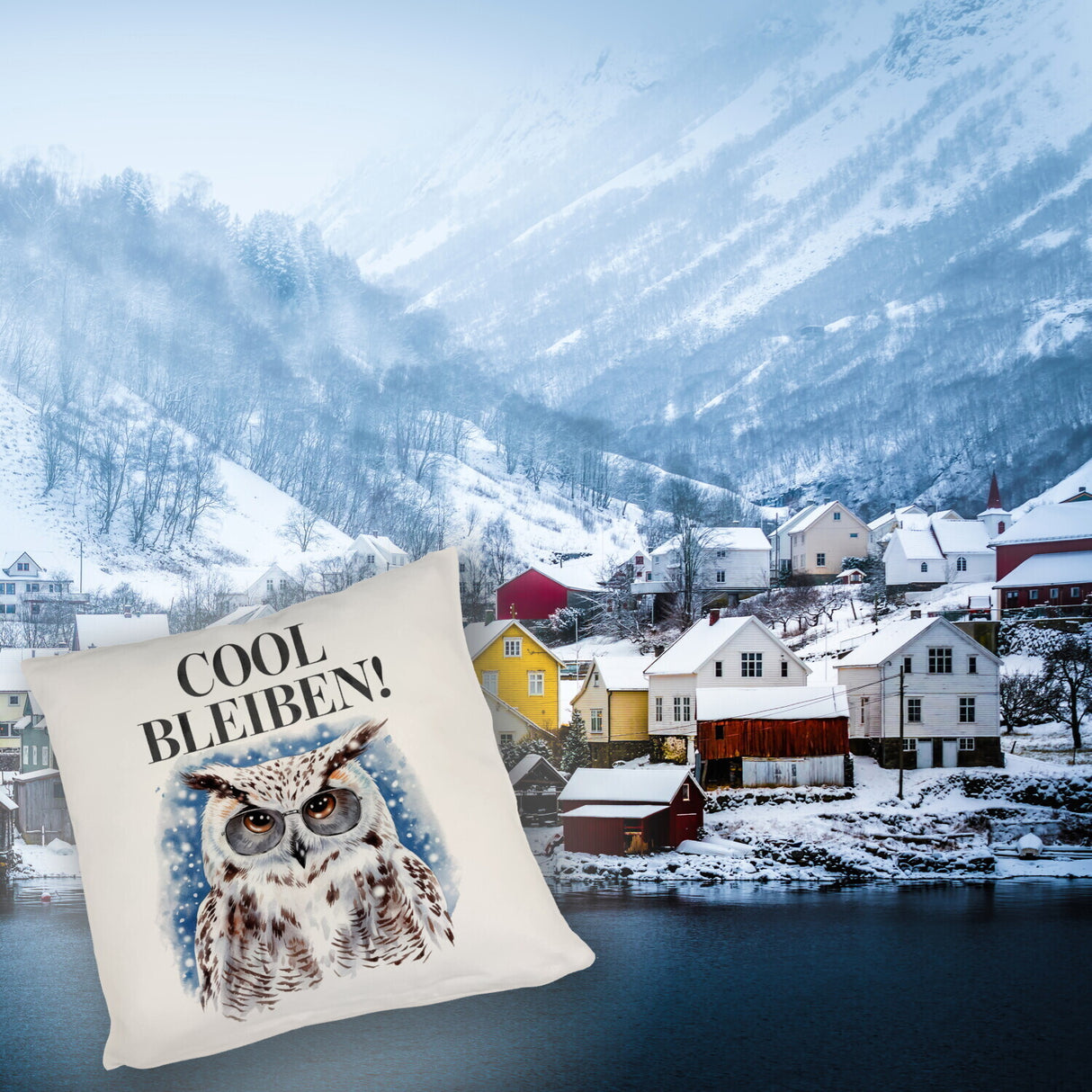 Schneeeule mit Sonnenbrille Cool bleiben Kissen